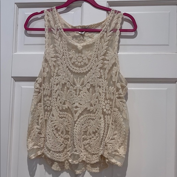 Say What? Tops - Say What? Cream/ Ivory Lace Sleeveless Top